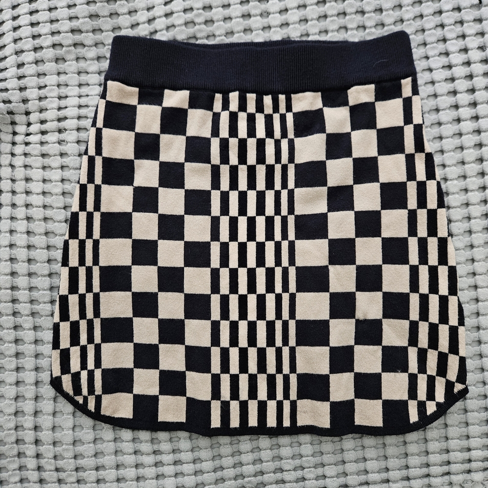 Le Lis Checkerboard Knit Mini Skirt - Navy & Cream Sz Xs